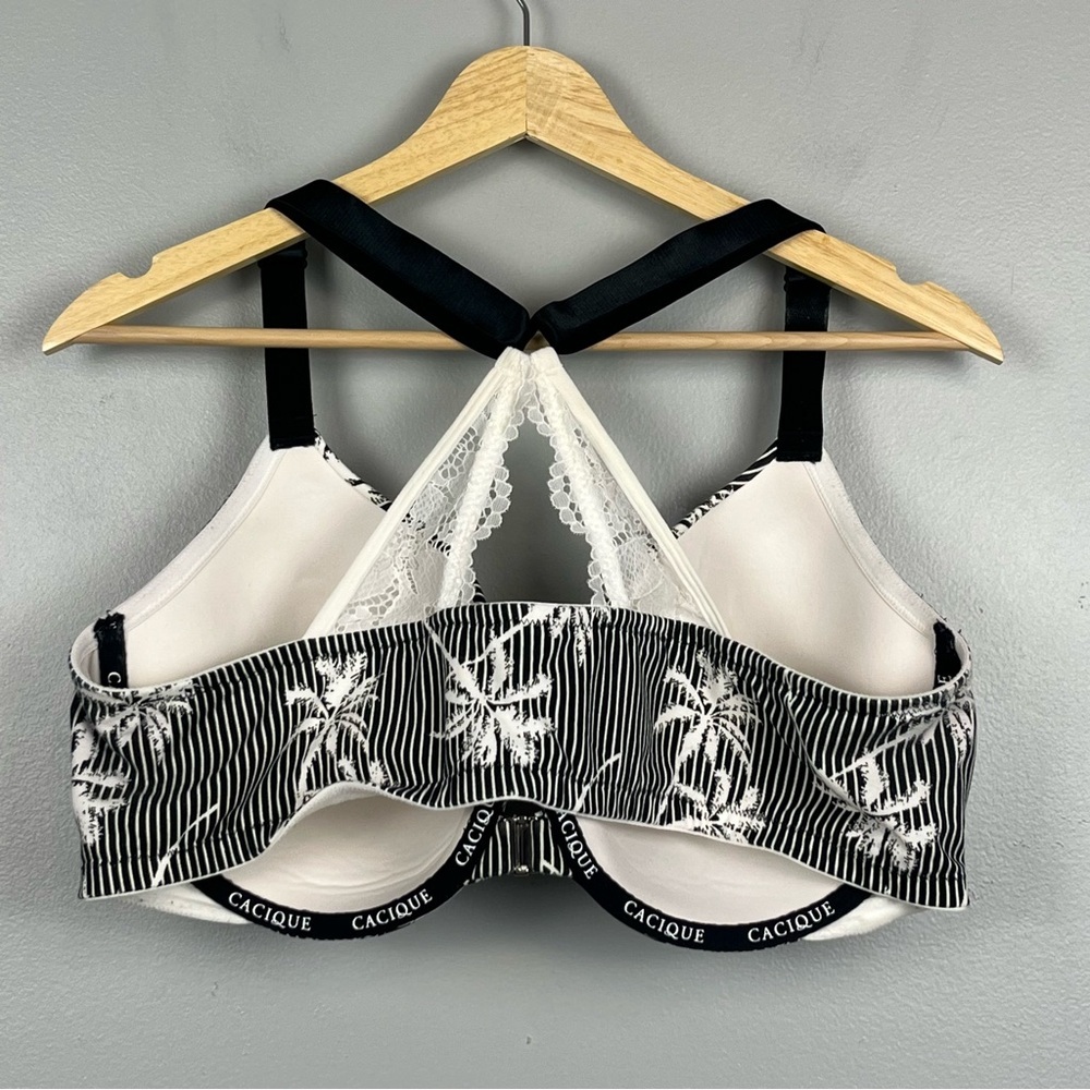 Cacique Black & White Palm Print T-Shirt Bra - Picture 2 of 5